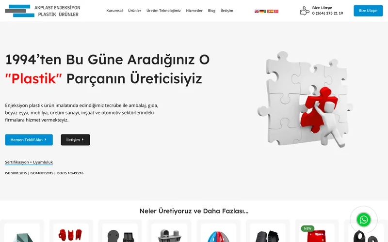 Akplast Plastik web sitesi ana sayfa ekran görüntüsü