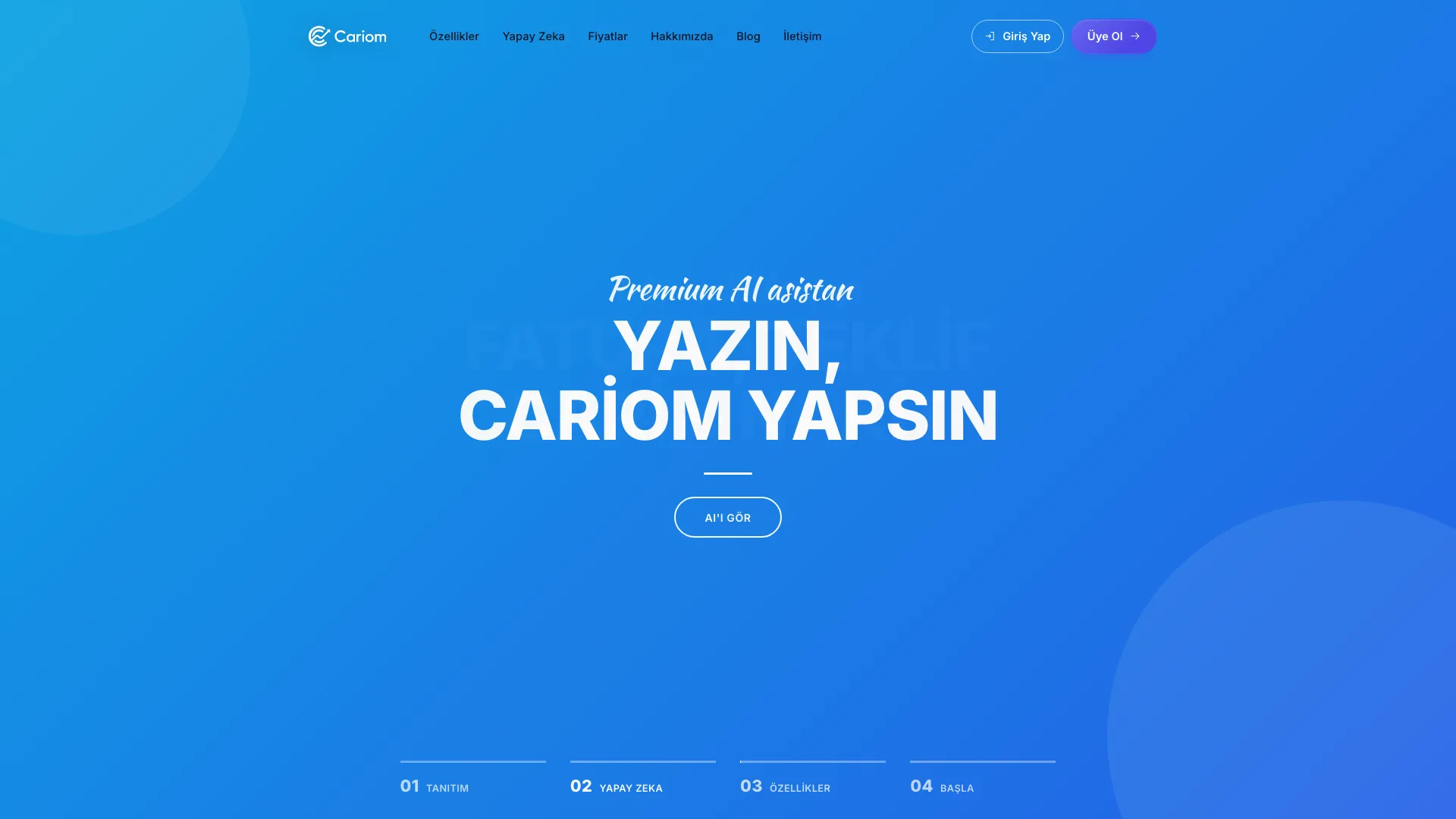 Cariom web sitesi ana sayfa ekran görüntüsü