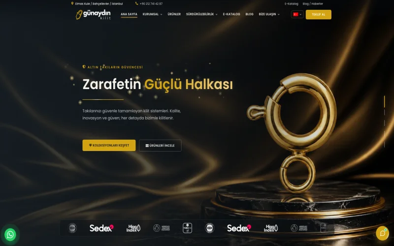 Günaydın Kilit Kuyumculuk web sitesi ana sayfa ekran görüntüsü