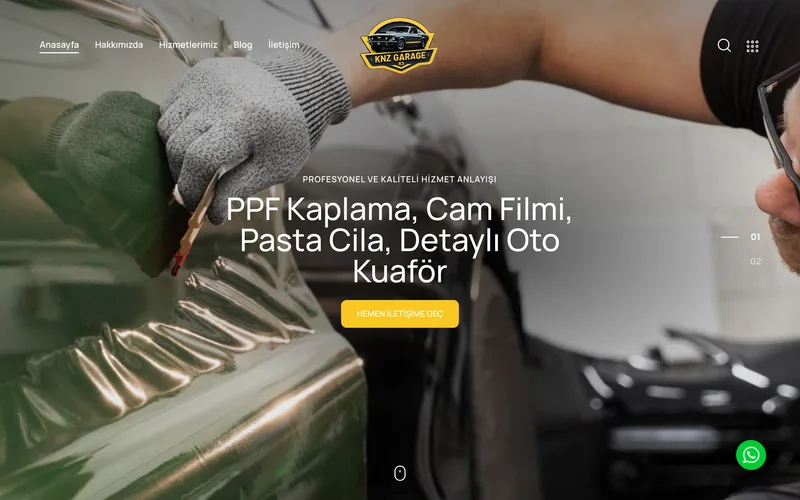 KNZ Garage web sitesi ana sayfa ekran görüntüsü