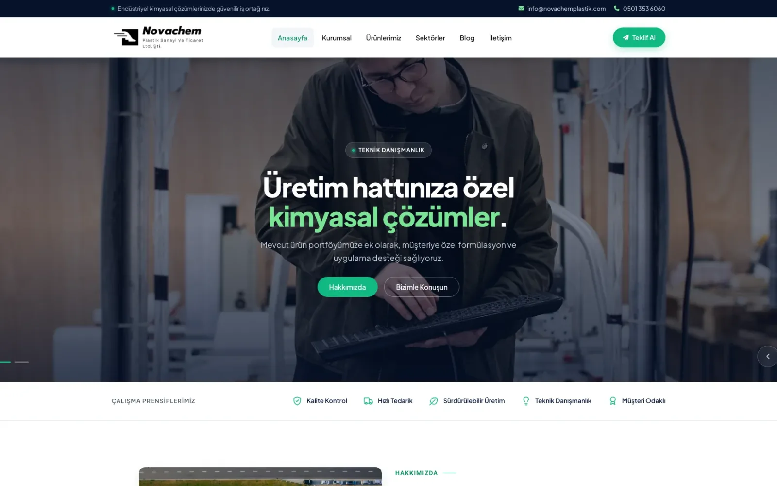 Novachem web sitesi ana sayfa ekran görüntüsü