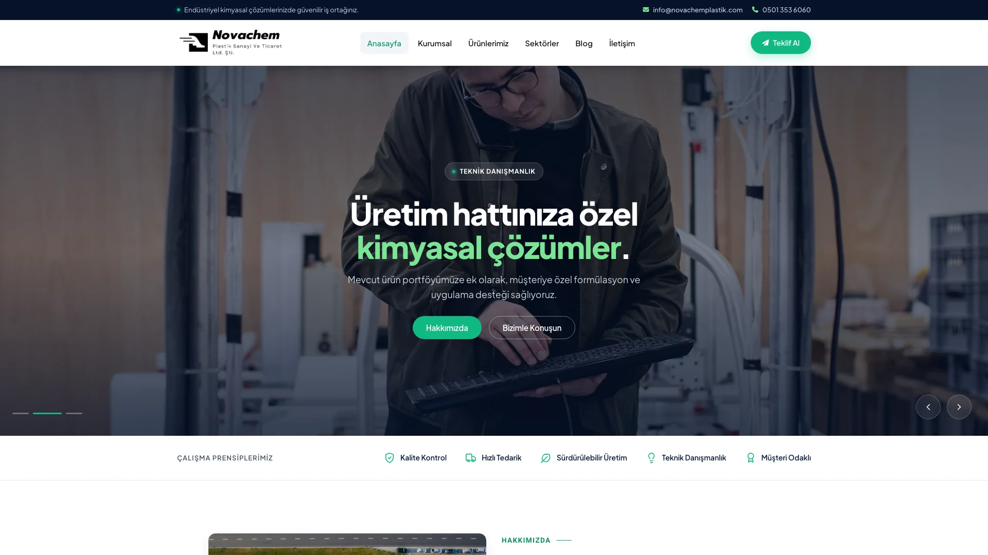 Novachem web sitesi ana sayfa ekran görüntüsü