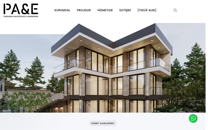 PAE Mimarlık web sitesi ana sayfa ekran görüntüsü