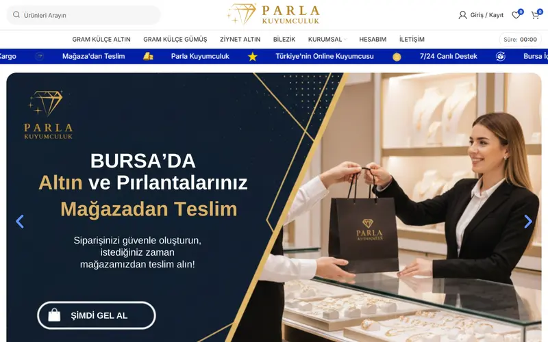 Parla Kuyumculuk web sitesi ana sayfa ekran görüntüsü