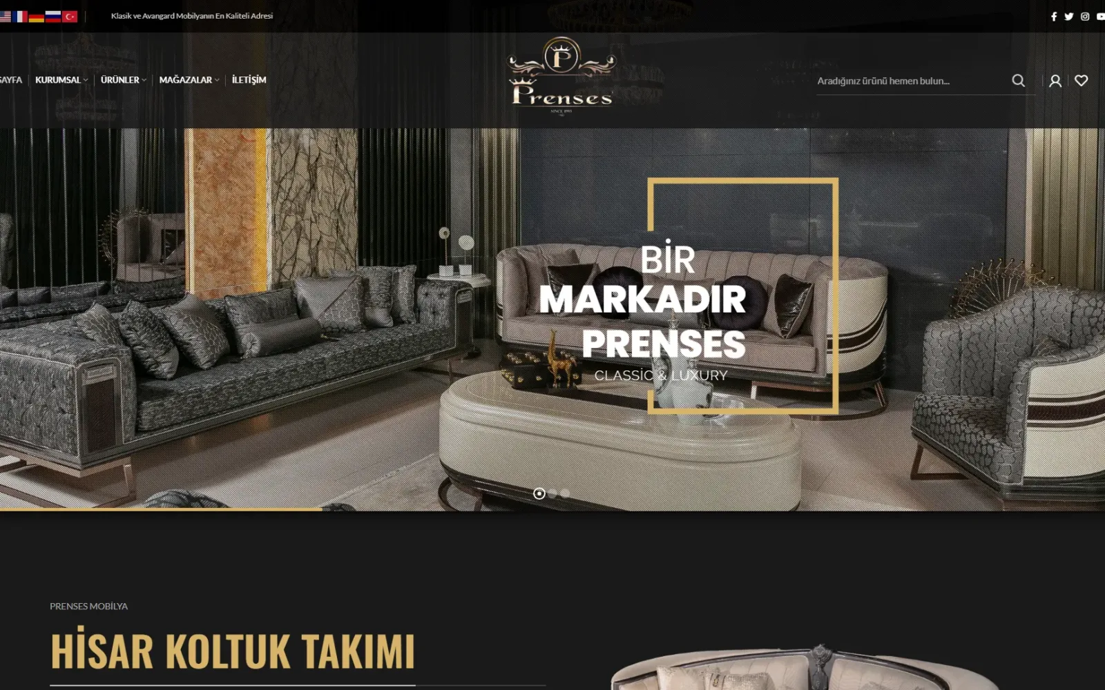Prenses Mobilya web sitesi ana sayfa ekran görüntüsü