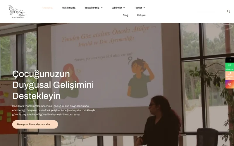 Psk. Melike Kılıç web sitesi ana sayfa ekran görüntüsü