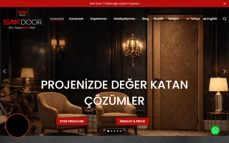 Sakdoor web sitesi ana sayfa ekran görüntüsü