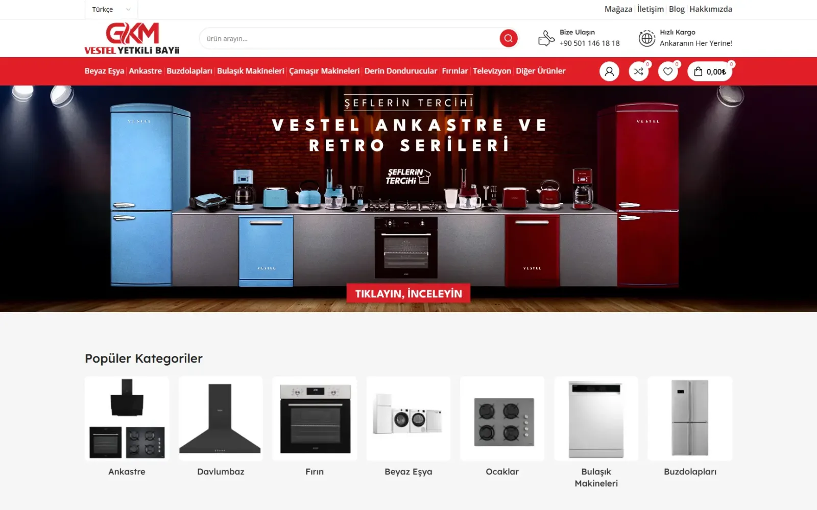 Vestel Mamak web sitesi ana sayfa ekran görüntüsü