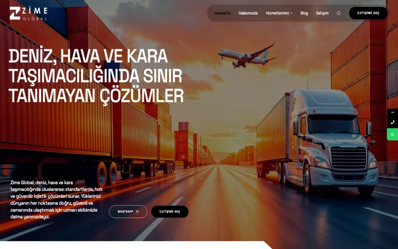 Zime Global web sitesi ana sayfa ekran görüntüsü